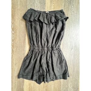 Jolie USA Romper Women S Black 100% Linen Ruffle Strapless Elastic Waist Pockets